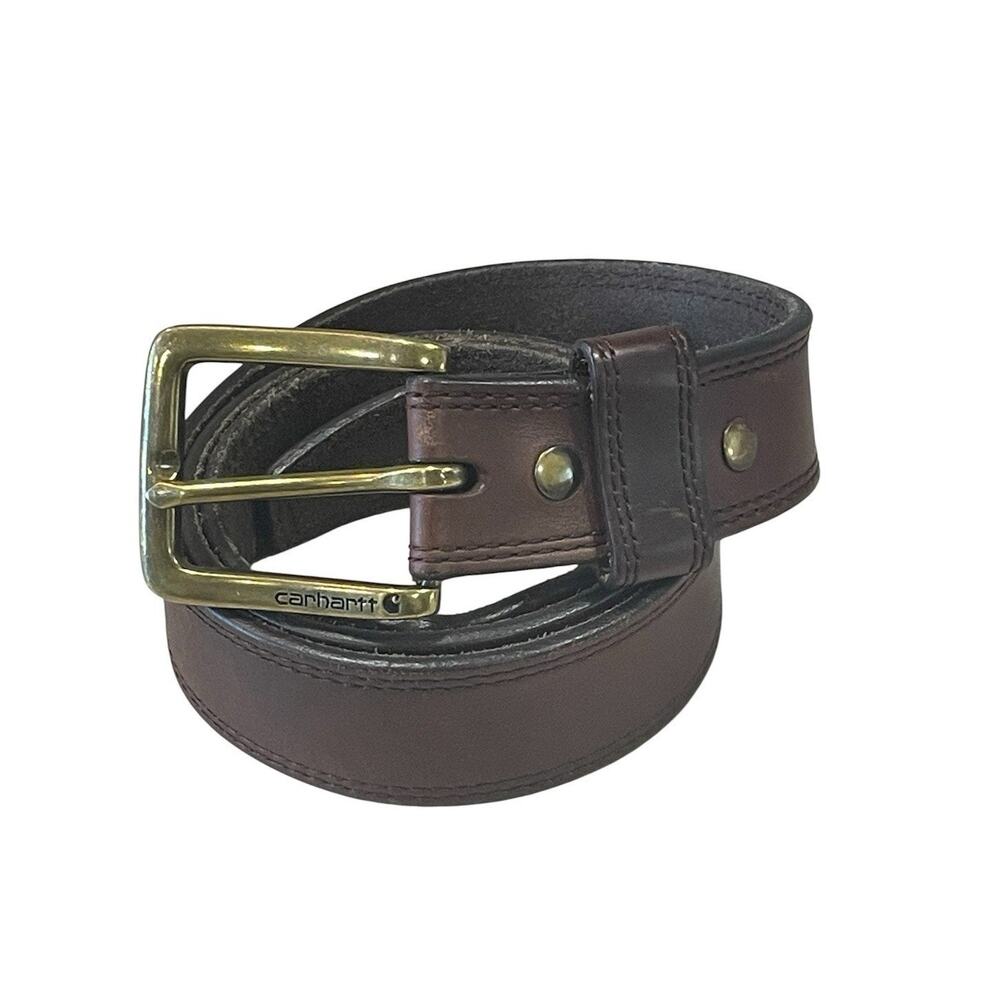 Carhartt Brown Leather Belt Brass Buckle Men’s Size 40 Genuine Leather Work Belt